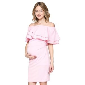 Off Shoulder Maternity Dress with Double Ruffle